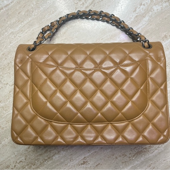 Chanel Tan Lambskin Caviar Quilted Jumbo Classic Double Flap Bag (2014-2015) - Picture 3 of 15